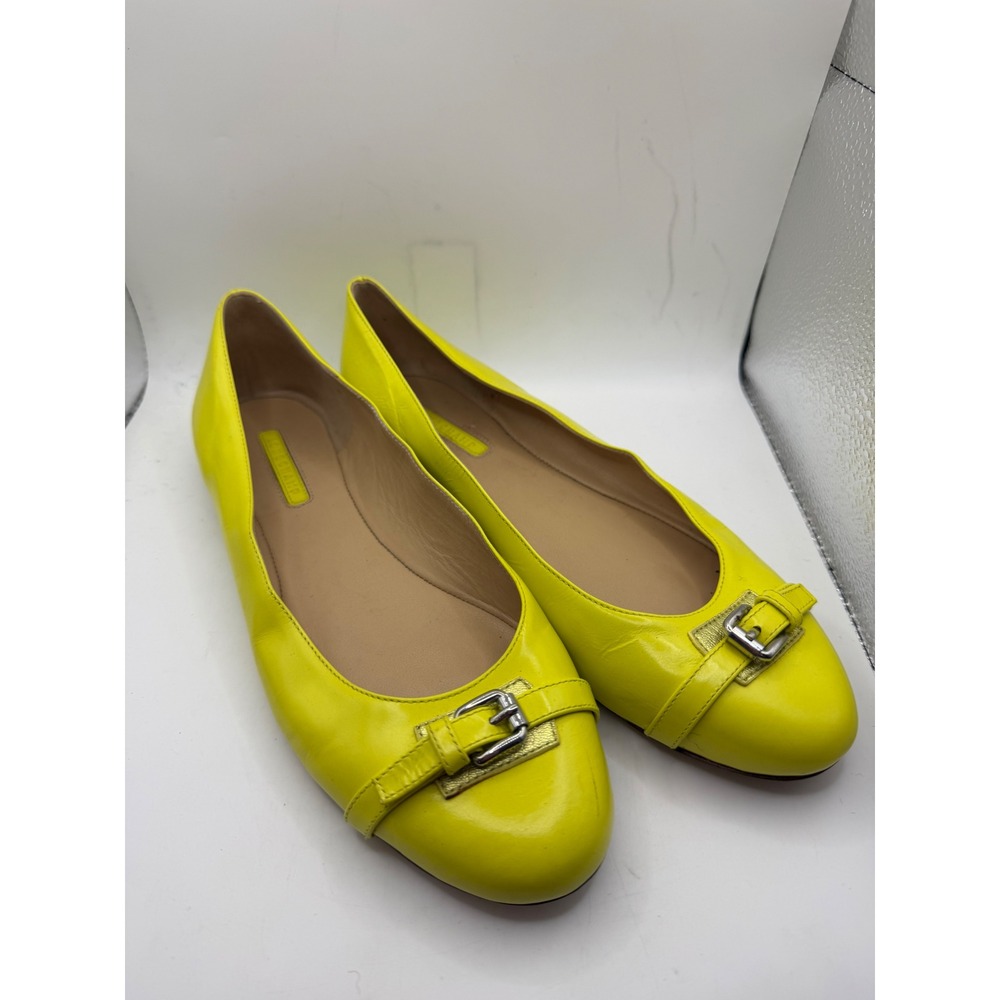 Longchamp Neon Yellow Leather Buckle Ballet Flats Made in Italy Size 39 - Picture 2 of 8
